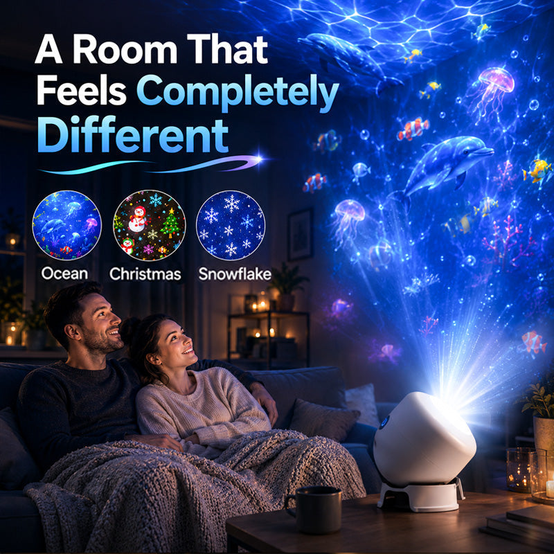 Next-Gen 5D Smart Rotating Ambient Projector-Bring the Living Ocean & Festive Magic Into Your Space.