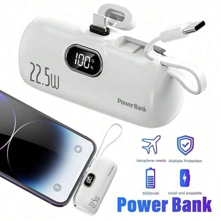 ⚡Pocket Power Bank with Built-In Cables | 22.5W Fast Charging