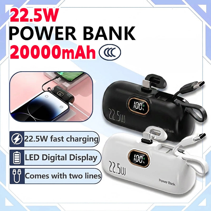 ⚡Pocket Power Bank with Built-In Cables | 22.5W Fast Charging